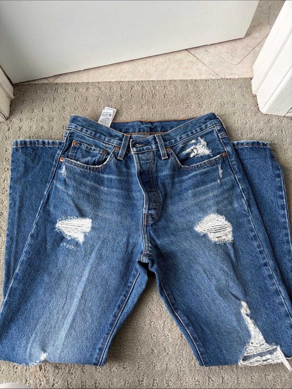 Levi's Blue Straight Ripped Jeans - Picture 6 of 6